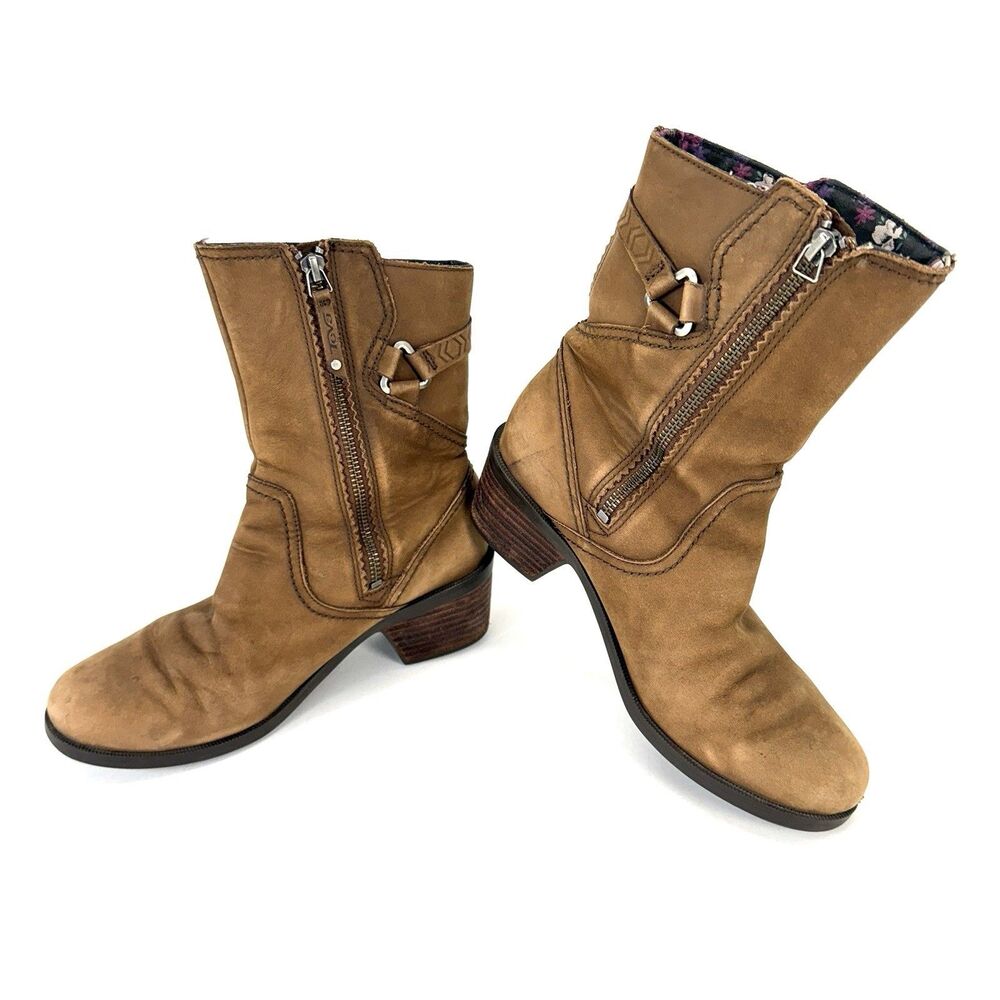 Teva Foxy Mid Womens Brown Tan Mid Calf Boots 1008316 Size 7.5 Nubuck Heel